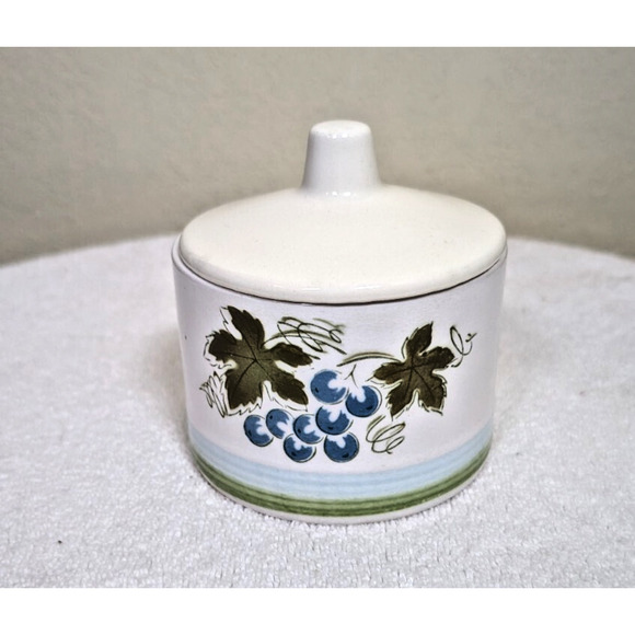 Harmony House, Blue Grapes, Ironstone, Mid Century Modern, Covered Sugar Bowl - Picture 1 of 8